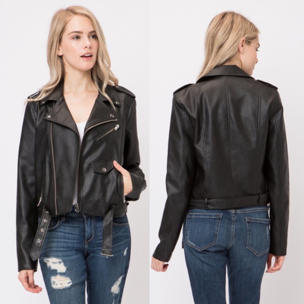 Chic Biker Jacket - BLACK - Picture 6 of 7